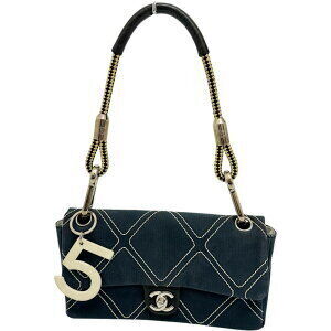 CHANEL One Shoulder Hobo Bag GG Card Shoulder Sticker Handbag Canvas Navy Blue